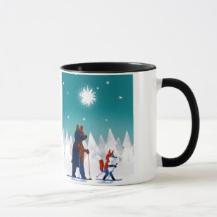 Mug Ski mignon d'ours et de Fox sous des étoiles dans