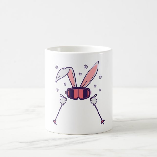 Mug Ski Rabbit avec bâtons de ski et lunettes de ski (Centre)