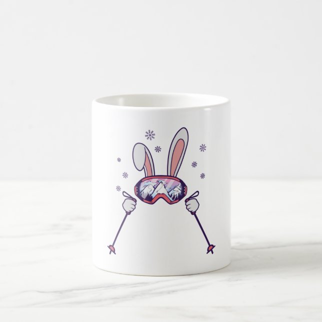 Mug Ski Rabbit avec bâtons de ski et lunettes de ski (Centre)