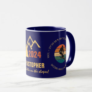 Mug Ski Vail, Colorado - Man Skier, Nom, Gold Text