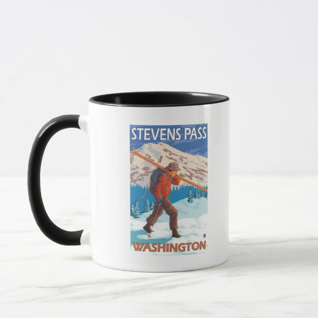 Mug Skier transportant ski de neige - Stevens Pass, WA (Gauche)