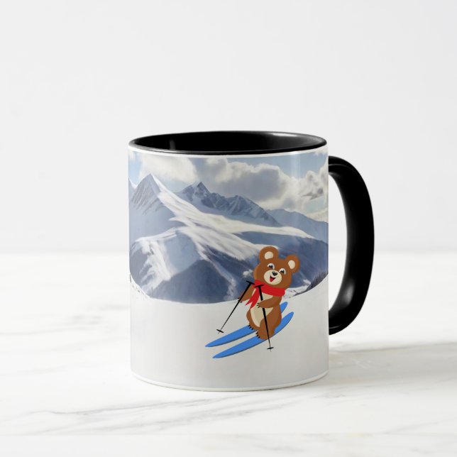 Mug Skiing - Teddy Bear Skier on snow Personalize (Devant droit)