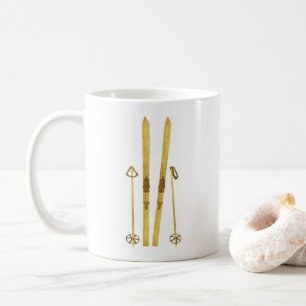 Mug Skis Et Poles D'Or   Retro Ski Illustration