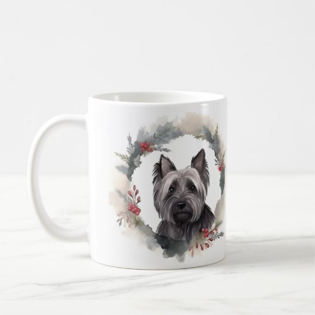 Mug Skye Terrier Fête de Noël Wreath Pup (Gauche)