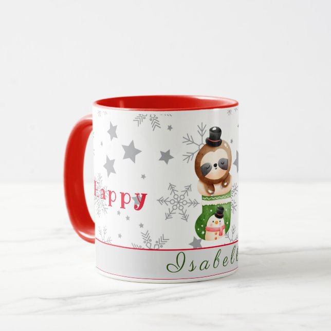 Mug Sloths Holidays Personnaliser Texte et nom (Devant gauche)