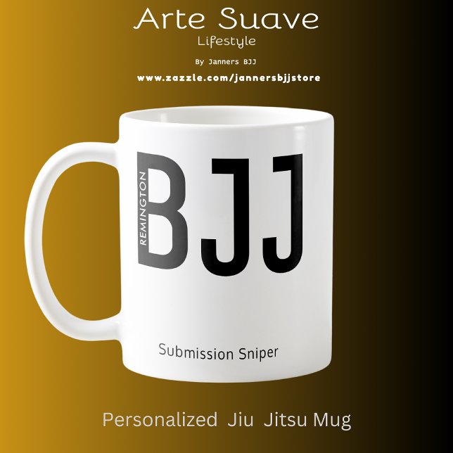 Mug Sniper de soumission personnalisée BJJ Jiu Jitsu (Personalized BJJ white mug with black print )