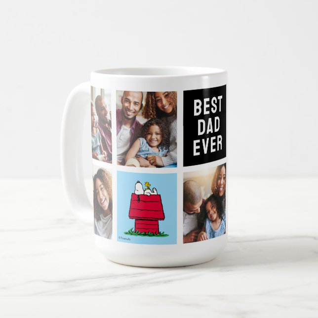 Mug Snoopy Doghouse | Meilleur papa - Collage photo (Devant gauche)