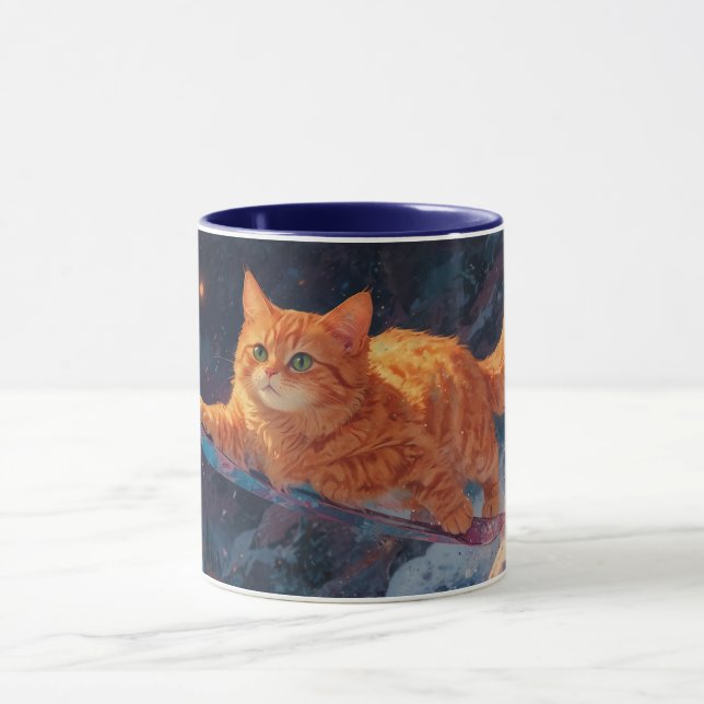 Mug Snowboard Ginger Kitten Cartoon Art (Centre)