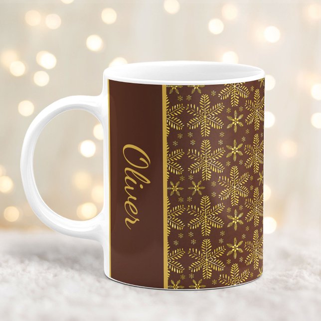 Mug Snowflakes Brown et or Musique de Noël avec nom (Créateur téléchargé)