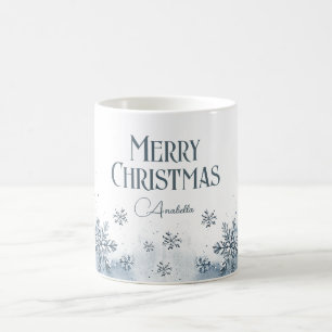 Mug Snowflakes Joyeux Noël Nom personnalisé Bleu