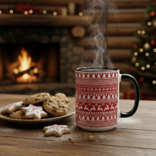 Mug Snowflakes rouge et blanc de rennes de Noël classi