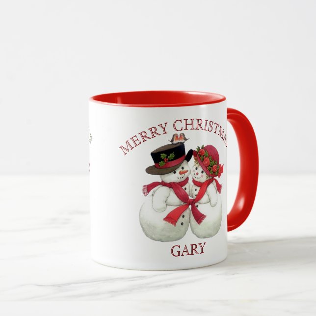 Mug Snowman Couple - Joyeux Noël (Devant droit)