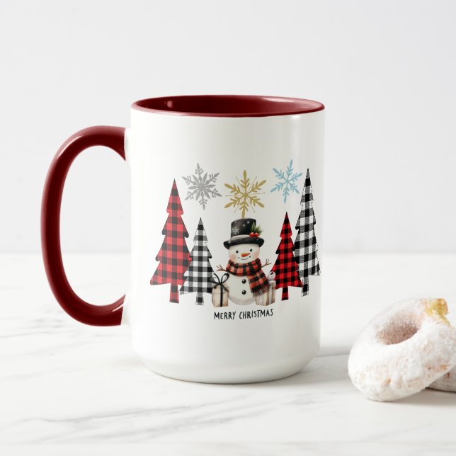 Mug Snowman et Arbre de Noël Plaid - Cosy Winter siest (Avec donut)