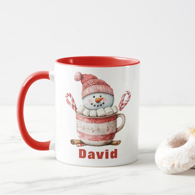 Mug Snowman Hot Cocoa Noël Sucre de canne Marshmallow (Avec donut)