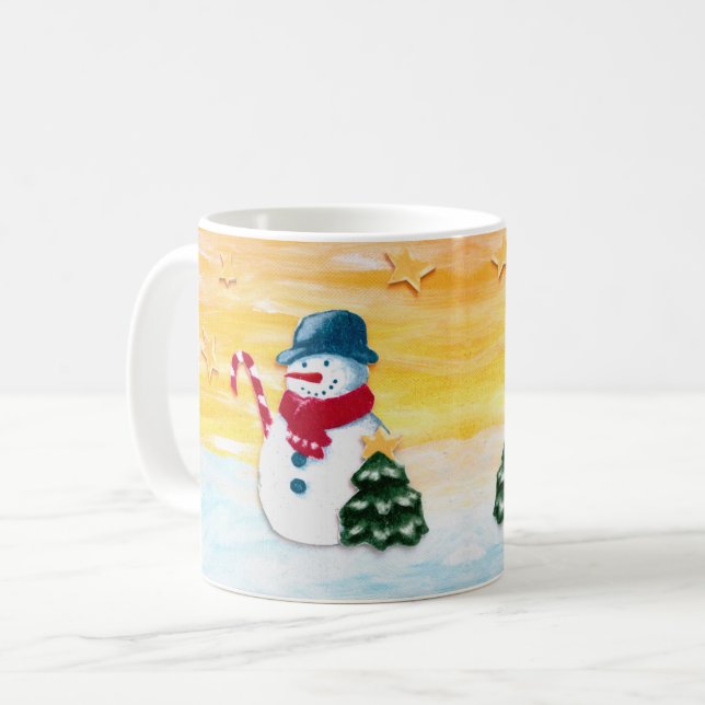 Mug Snowman mignon avec sapin de Noël Étoiles Enfants (Devant gauche)