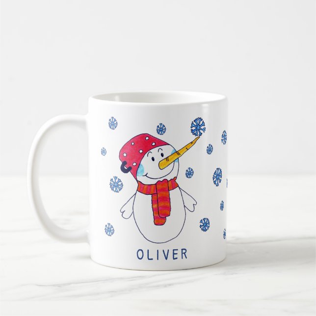 Mug Snowman mignon avec Snowflake Dessin Enfants (Gauche)