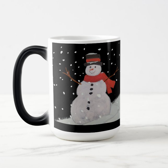 Mug. Snowmen in the night snow Magic Mug (Left)
