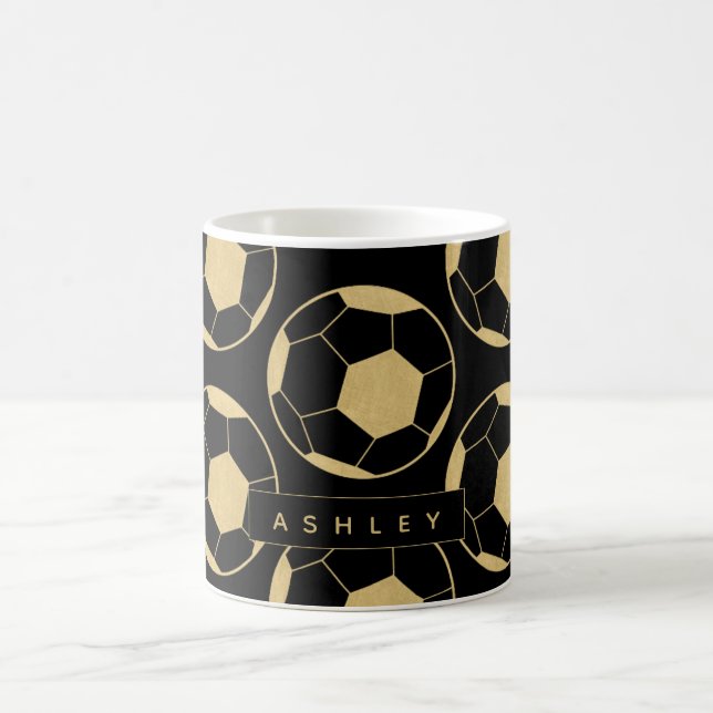 Mug Soccer Star Nom personnalisé Noir et or (Centre)