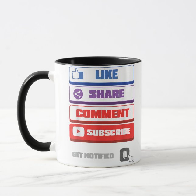 Mug Social Media Like Share Comment Abonnez-vous Vlogg (Gauche)