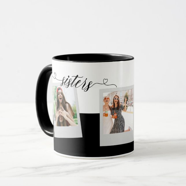 Mug Soeurs 3 Photo Collage Script Élégant Cadeau (Devant gauche)
