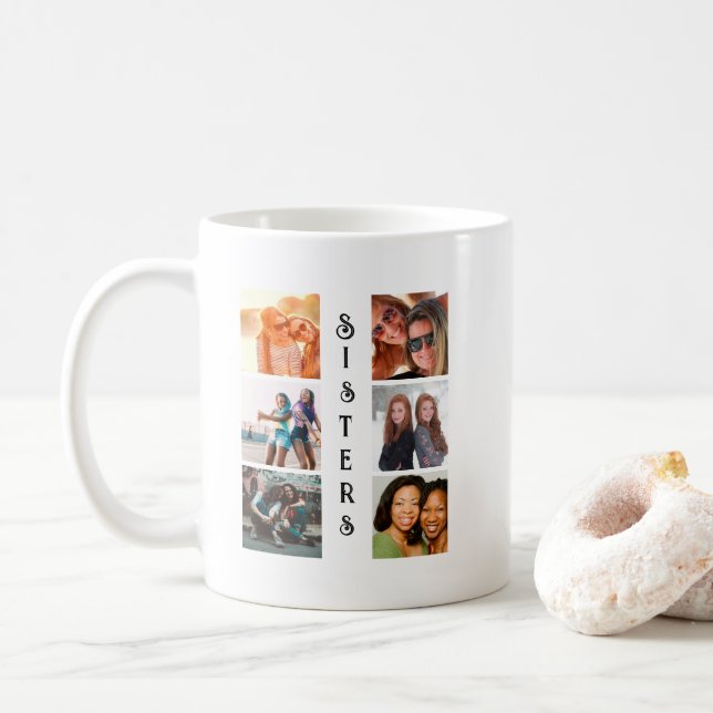 Mug Soeurs modernes personnalisées 6 Collage photo (Avec donut)