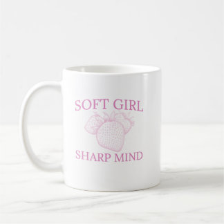 Mug Soft Girl Sharp Mind — Strawberry Aesthetic Design