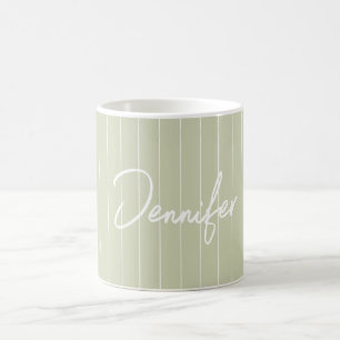 Mug Soft Green Striped Hand écriture Nom personnalisé