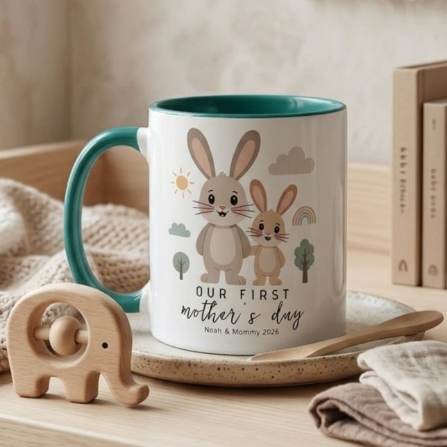 Mug Soft Neutral Bunny Mom Baby First Mothers Day (Créateur téléchargé)
