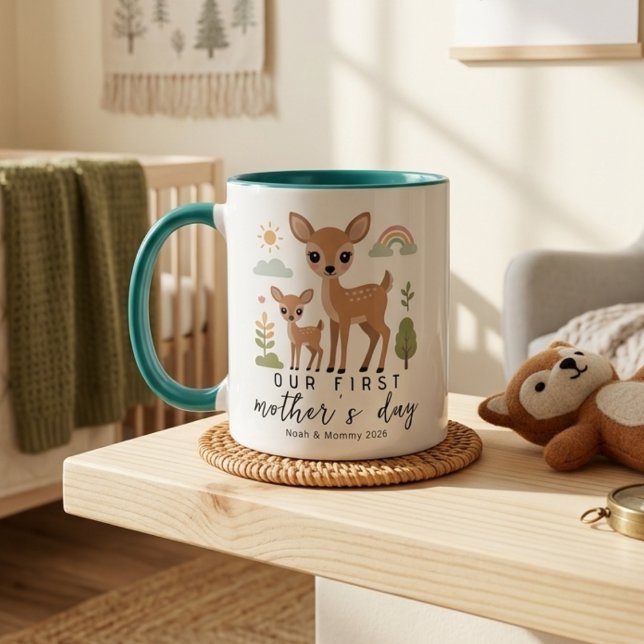 Mug Soft Neutral Deer Mom Baby First Mothers Day (Créateur téléchargé)