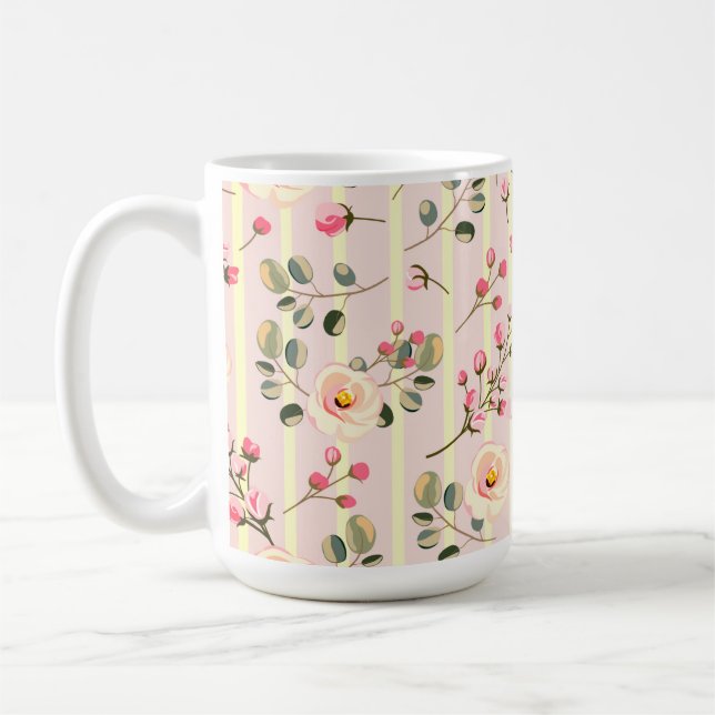 Mug Soft Pink Floral Stripe Pattern (Gauche)