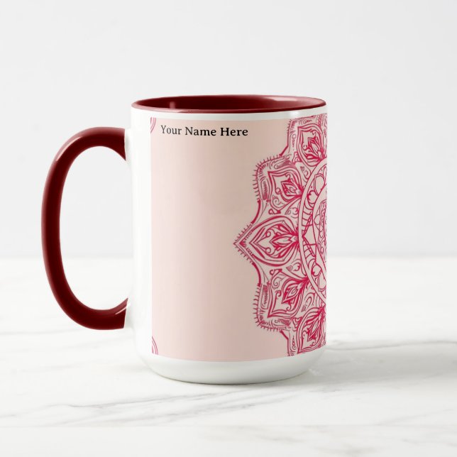 Mug Soft Pink Heart Mandala Intricate Custom (Gauche)