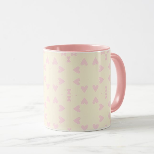 Mug Soft Pink Heart Pattern – Cute Aesthetic Seamless  (Devant droit)