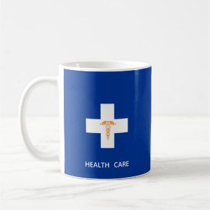 Mug Soins de santé Croix blanche, Golden Caduceus en b