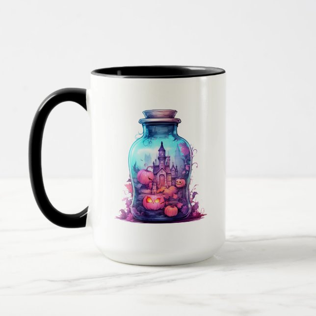 Mug Soirée d'Halloween pastel bleu et rose pastel (Gauche)