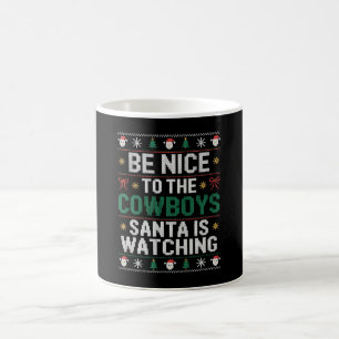 Mug Sois gentil avec les cow-boys, le Père Noël survei
