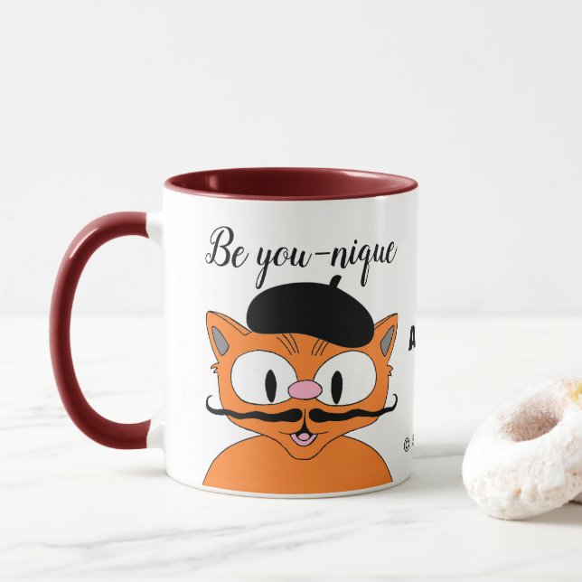 Mug Sois toi-même personnalisé Cartoon Mustache Cat (Avec donut)