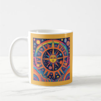 Mug Soleil céleste et planètes colorés de l'IA