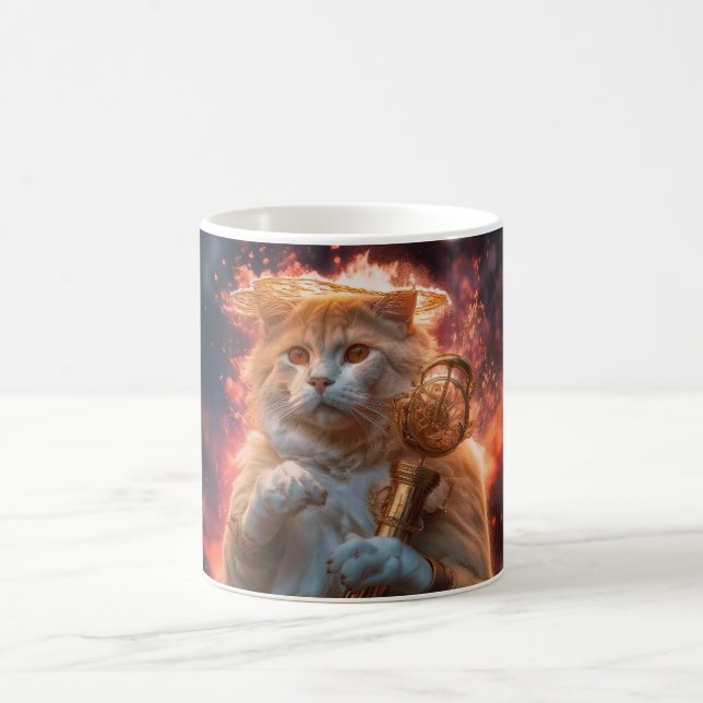 Mug Sorcier Chat Avec Bâton Magique Parmi Les Flammes (Centre)