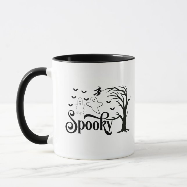 Mug Sorcière éffrayante d'oiseaux fantômes sur Broom H (Gauche)