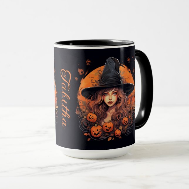 Mug Sorcière mignonne avec le nom Halloween (Devant droit)
