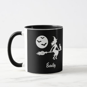 Mug Sorcière Volant Sur Une Balade Noir Et Blanc Avec 