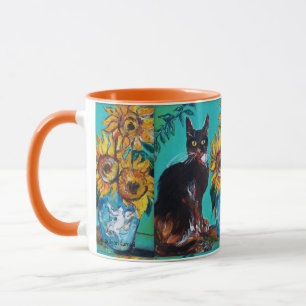 MUG SOUCHES AVEC CHAT NOIR EN TURQUOISE BLEUE