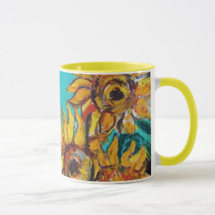 MUG SOUFFLEURS AVEC CHAT NOIR EN FLORALE TURQUOISE BLE