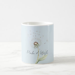 Mug Souhait de fleur de pissenlit bleu jaune blanc