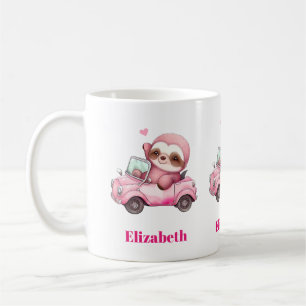 Mug Sourire rose Sloth conduisant une convertible
