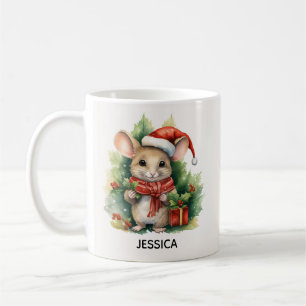 Mug Souris de Noël Rouge Père Noël Nom du chapeau
