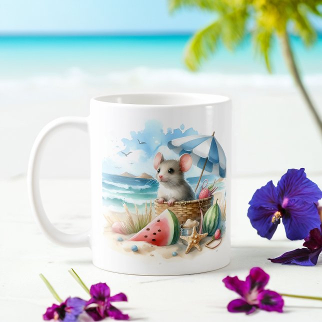 Mug Souris d'été aquarelle sur la plage (Créateur téléchargé)