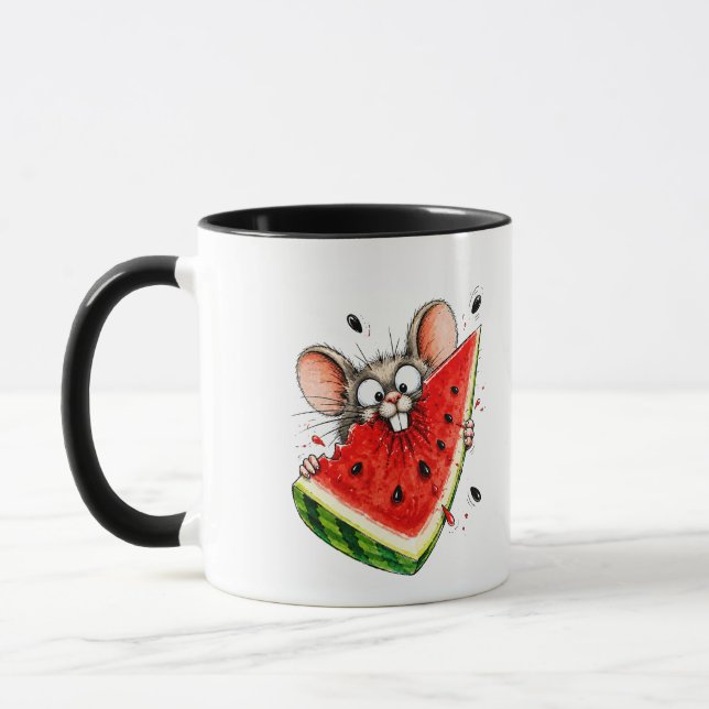Mug Souris joyeuse mange pastèque (Gauche)