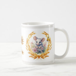 Mug Souris mignonne avec fleurs et pâte de blé