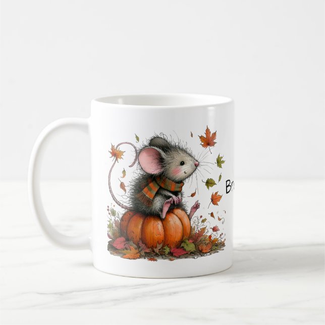 Mug Souris mignonne sur un Citrouille Automne esthétiq (Gauche)